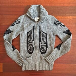 TNA Gray and Black Zip-Up 100% wool Sweater